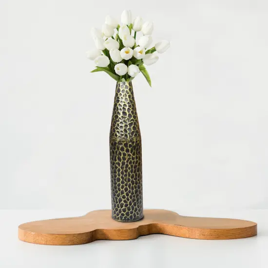 Hammered Metal Decorative Centerpiece Flower Table Vase {3}