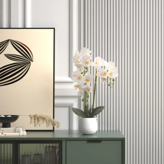 Fake Flowers with Vase, Faux Orchid, Artificial Flowers in Vase, Fake Orchid Fake Plant, Artificial Orchids, Artificial Plants for Home Decor Indoor, Orquideas Artificiales Grandes - White {4}