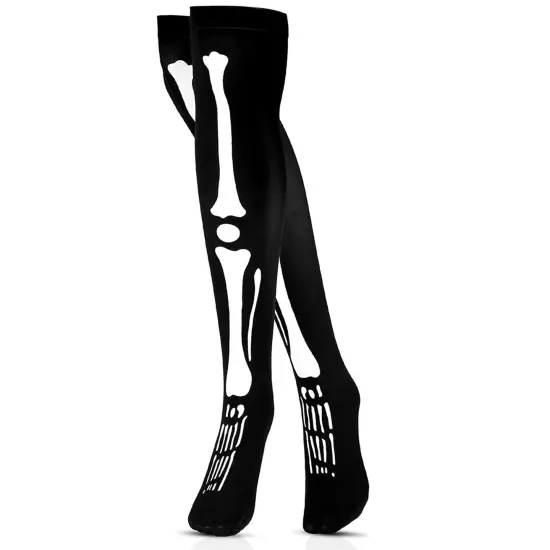 Skeleton Thigh High Socks - Goth Costume Bone Over The Knee High Sock Anatomical Skeletal Spooky Tight Stockings - 1 Pair {1}