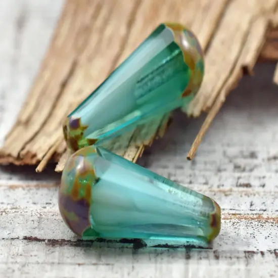 *6* 8x20mm Aqua Cloud Picasso Faceted Drop Beads {6}