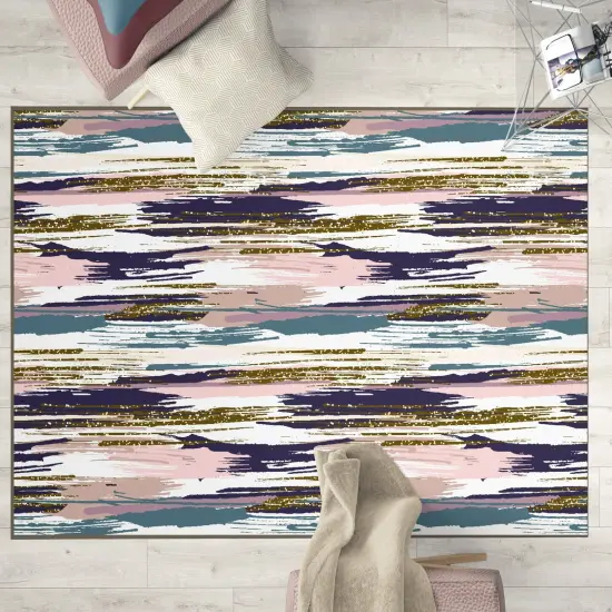 Deerlux Modern Living Room Area Rug with Nonslip Backing, Abstract Brushstrokes and Glitter Pattern {5}