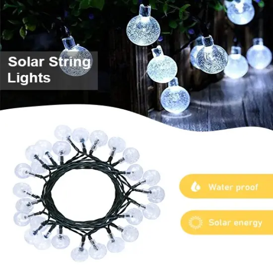 Perfect Holiday 60 LED Solar String Bulb Lights White {2}