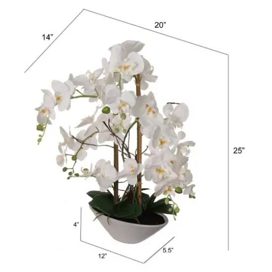 23" White Orchid in Ceramic Boat Vase &ndash; Realistic Silk Flower Decor for Home & Office {2}