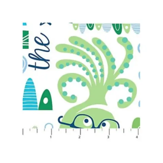 Whale of a Tale Sea Animals on White Cotton Fabric by Northcott {2}