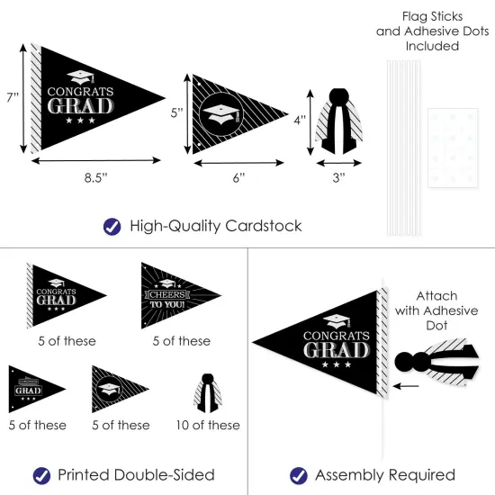 Big Dot of Happiness Graduation Cheers - Triangle Graduation Party Photo Props - Pennant Flag Centerpieces - Set of 20 {4}