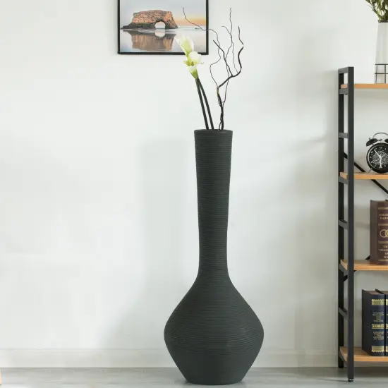 Tall Floor Vase, Modern Charcoal Grey Extra Large Floor Vase, 38-inch Trumpet Style Plastic Rope Vase, Decorative Lightweight Vase, for the Entryway, Dining Room, Living Room, or Bedroom {2}