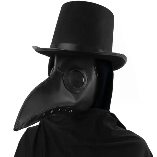 Medieval Doctor Plague Mask - Black Faux Leather Bird Death Doctors Mask Costume Accessory {1}