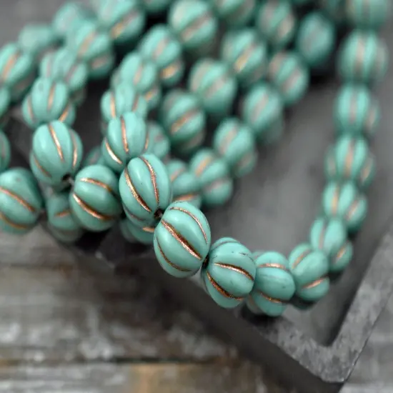 *20* 8mm Bronze Washed Matte Persian Turquoise Round Melon Beads {1}