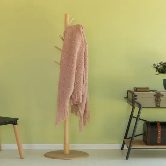 Decorative Throw Blanket - 50x60in Soft Knit with Delightful Fringe Edges for a Sophisticated and Cozy Touch to Your Living Space Lightweight, Breathable, Easy Care, Versatile, All-Season, Ideal for Lounging, Gifting Pink {6}