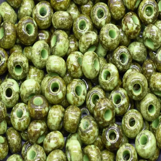 50G Opaque Green Apple Picasso Czech 32/0 Seed Beads {2}