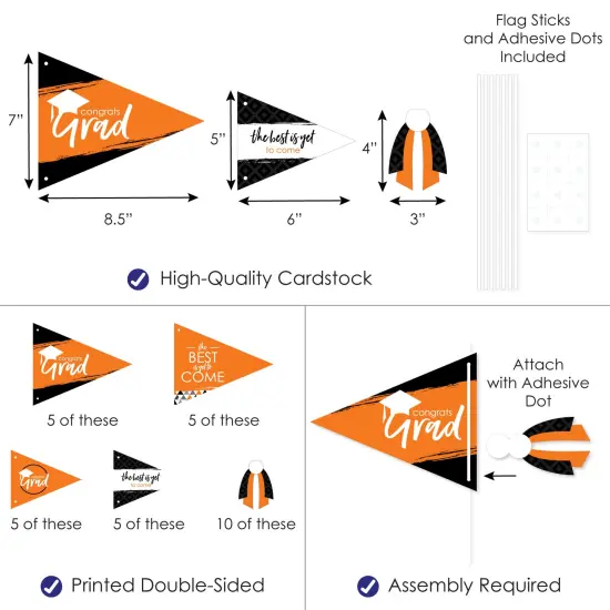 Big Dot of Happiness Orange Grad - Best is Yet to Come - Triangle Orange Graduation Party Photo Props - Pennant Flag Centerpieces - Set of 20 {4}