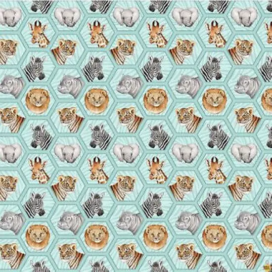 Baby Safari Hexi Animals Turquoise Children's Cotton Fabric by Northcott {1}