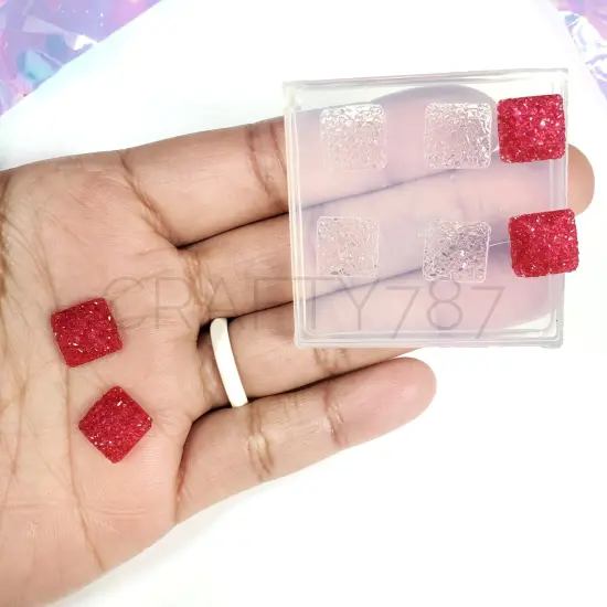 Round Edge Square Druzy 10mm Earring Silicone Mold Silicone Mold (B3) {1}