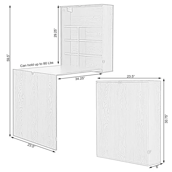 Wall Mount Laptop Fold-out Desk with Shelves Brown {2}