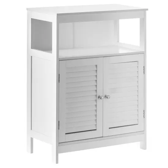 Wooden White Modern Storage Bathroom Vanity Cabinet with Adjustable Shelves and Two Horizontal Planks Design Doors {5}