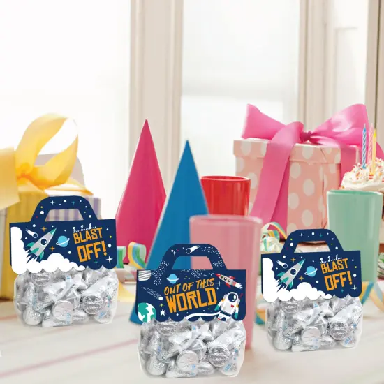 Big Dot of Happiness Blast Off to Outer Space Rocket Ship Baby Shower or Birthday Party Clear Goodie Favor Bag Labels Candy Bags with Toppers 24 Ct {7}