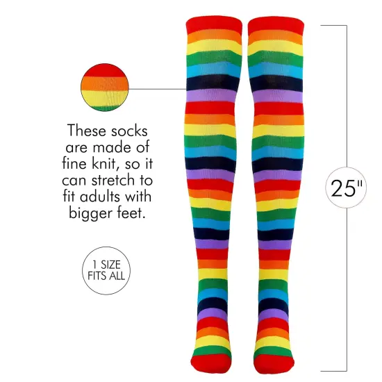 Colorful Rainbow Striped Socks - Over The Knee Clown Striped Costume Accessories Thigh High Stockings for Men, Women and Kids {6}