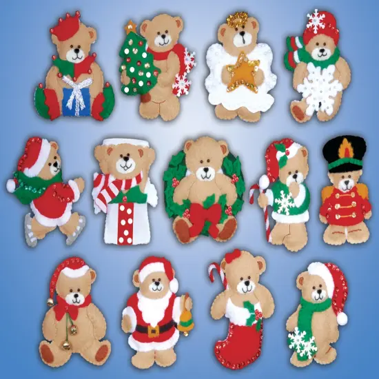 Design Works Felt Ornament Applique Kit 3"X4" Set Of 13-Lots Of Bears {1}