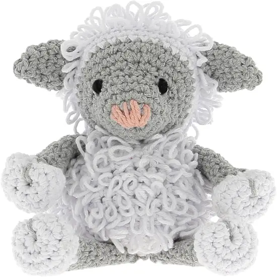 Hoooked Amigurumi DIY Kit W/Eco Barbante Yarn-Lamb Lewy - White & Grey {3}
