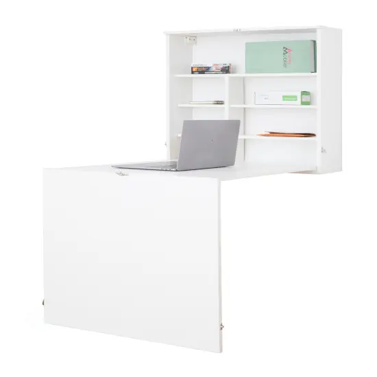 Wall Mount Laptop Fold-out Desk with Shelves White {7}