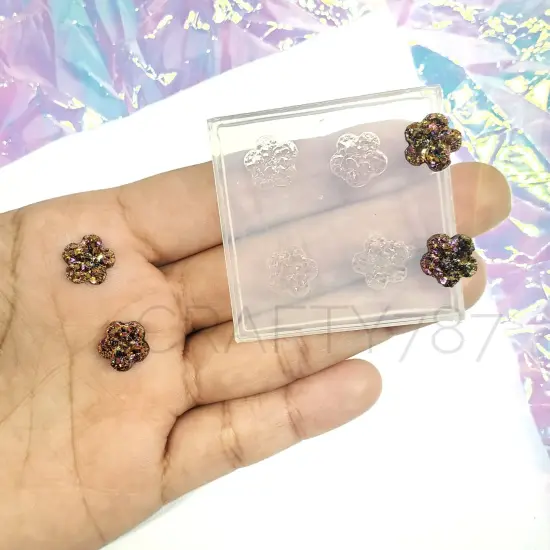 Druzy Flower 10mm Stud Earring Silicone Mold(B4) {1}