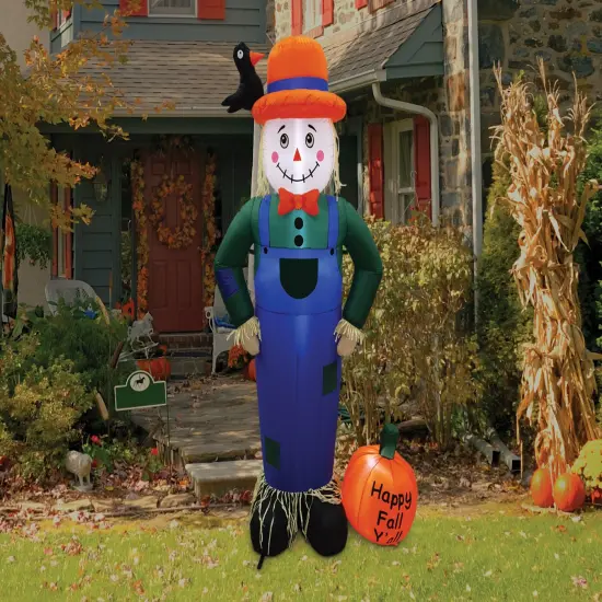 7' Air Blown Inflatable Thanksgiving Scarecrow Standing Next To Pumpkin GTF00048-7 {2}