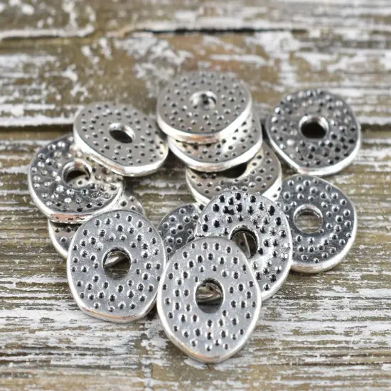 *100* 12mm Antique Silver Dimpled Flat Washer Spacer Beads {3}