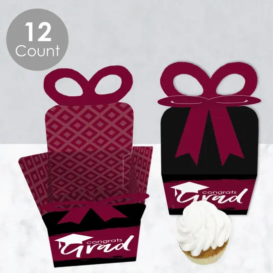 Big Dot of Happiness Maroon Grad - Best is Yet to Come - Square Favor Gift Boxes -Burgundy Graduation Party Bow Boxes - Set of 12 {4}