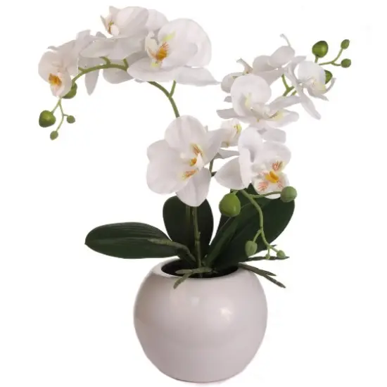 Elegant 18" White Phalaenopsis Orchid Arrangement in Ceramic Vase - Upgrade Your Home Decor, Floral Home by Artificial Flowers {1}