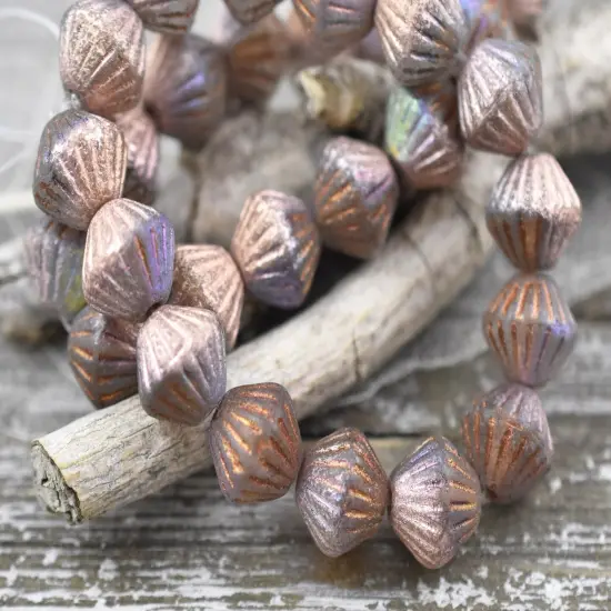 *15* 11mm Copper AB Washed Etched Crystal Tribal Bicone Beads {6}