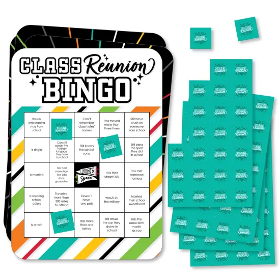 Big Dot of Happiness Still Got Class - Find the Guest Bingo Cards and Markers - High School Reunion Party Shaped Bingo Game - Set of 18 {1}