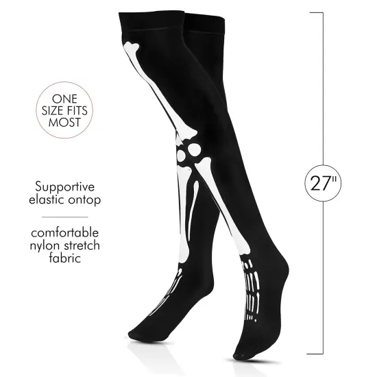 Skeleton Thigh High Socks - Goth Costume Bone Over The Knee High Sock Anatomical Skeletal Spooky Tight Stockings - 1 Pair {6}