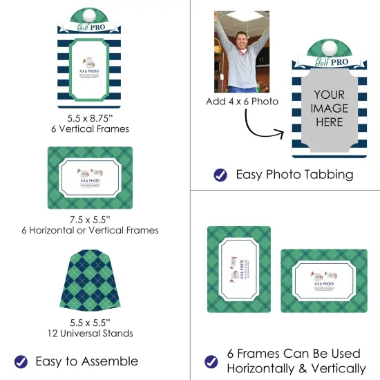 Big Dot of Happiness Par-Tee Time - Golf - Birthday or Retirement Party 4x6 Picture Display - Paper Photo Frames - Set of 12 {4}