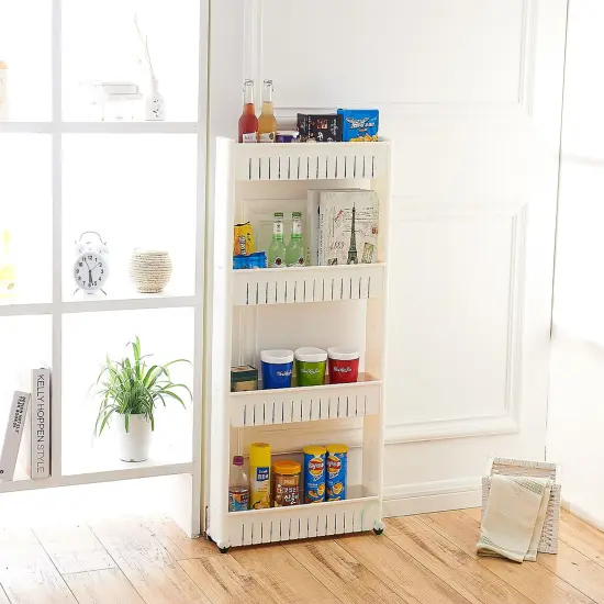 Slim Storage Cabinet Organizer 4 Shelf Rolling Pull Out Cart Rack Tower with Wheels {3}