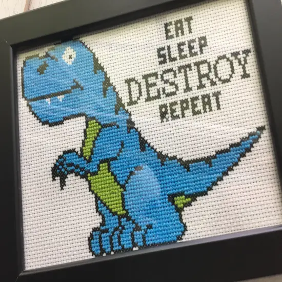 Dinosaur Destroy Counted Cross Stitch DIY KIT Intermediate {3}