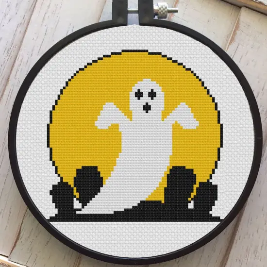 Vintage Halloween Ghost Cemetery Counted Cross Stitch DIY KIT Intermediate {1}