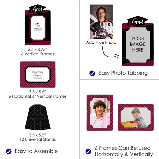 Big Dot of Happiness Maroon Graduation Party Centerpieces - 4x6 Picture Display - Paper Photo Frames - Set of 12 {4}