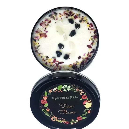 Twin Flame Divine Union Crystal 8 Oz Candle hand poured with soy wax/essential oils, dried flowers, and energized crystals of protection Love Spell Scent {1}