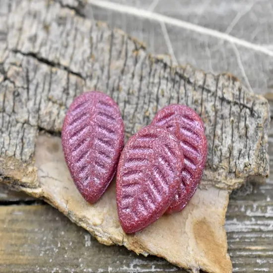 *15* 16x12mm Pink Washed Golden Lustered Red Top Drilled Leaf Beads {3}
