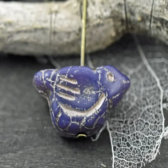 *6* 11x22mm Gold Washed Opaque Plum Bird Beads {2}