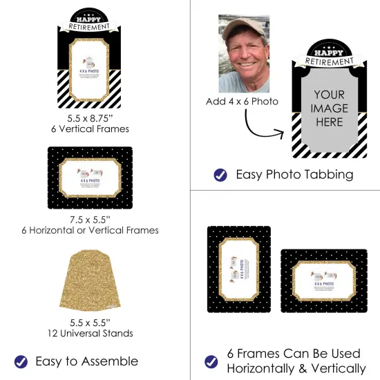 Big Dot of Happiness Happy Retirement - Retirement Party 4x6 Picture Display - Paper Photo Frames - Set of 12 {4}