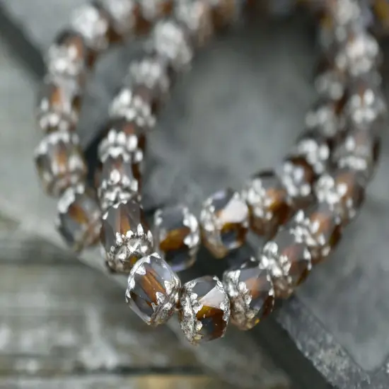 *20* 6mm Antique Silver Washed Thistle Cathedral Beads {4}