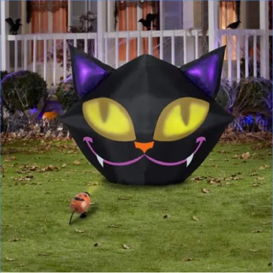 5' Airblown Projection Inflatable Smiling Black Cat 222957 {2}