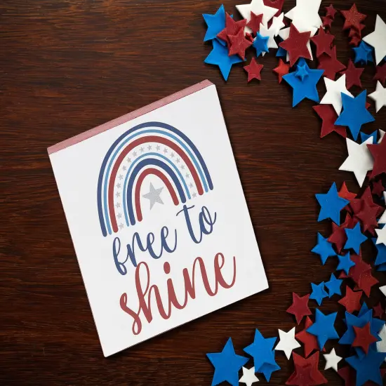 4.75" x 4.75" x 1.5" Free To Shine 4th of July Patriotic Shelf Block D&eacute;cor {3}