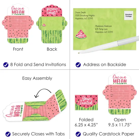 Big Dot of Happiness Sweet Watermelon - Fill-In Cards - Fruit Party Fold and Send Invitations - Set of 8 {4}