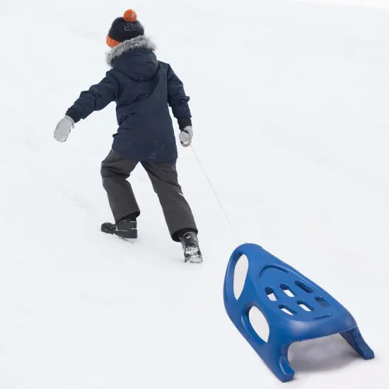 Outdoor Snow Sleigh Ice Sled Toy, Two Rider, Solid Hard Plastic with Pull Rope for Kids over 5 Years, Blue {5}