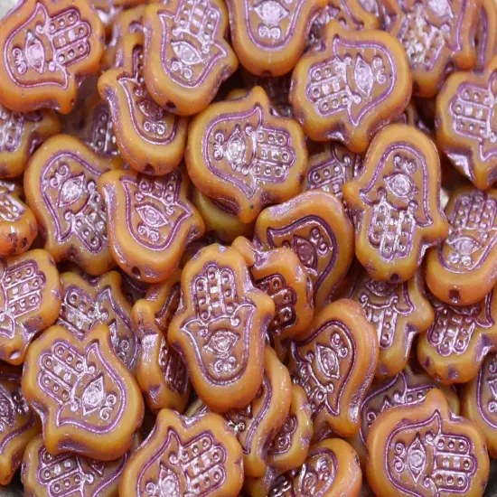 *10* 15x14mm Pink Washed Matte Orange Opal Hamsa Hand Beads {4}