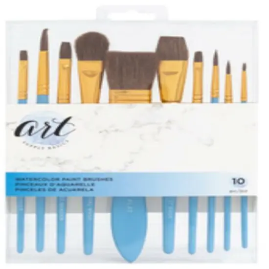 PAINT BRUSHES -AC- ART SUPPLY BASICS - WATERCOLOR-NATURAL BRISTLES 10 Pcs 354839 {3}