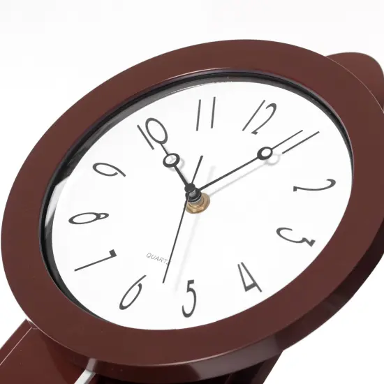 Modern Grandfather Brown Oval Pendulum Wood-Looking Plastic Wall Clock for Living Room, Kitchen, or Dining Room {5}