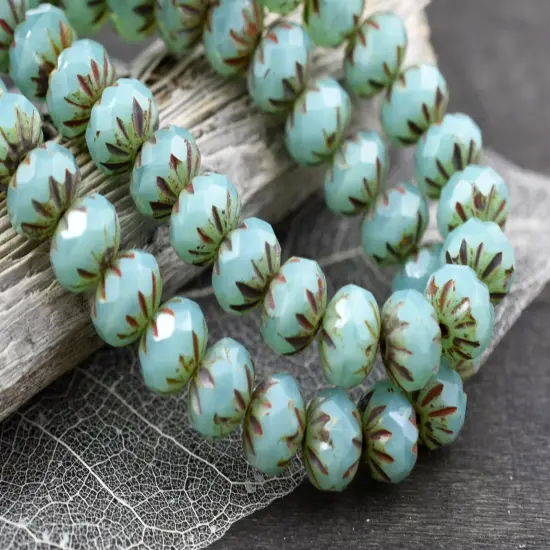 *25* 6x9mm Aqua Opal Picasso Fire Polish Cruller Rondelle Beads {4}